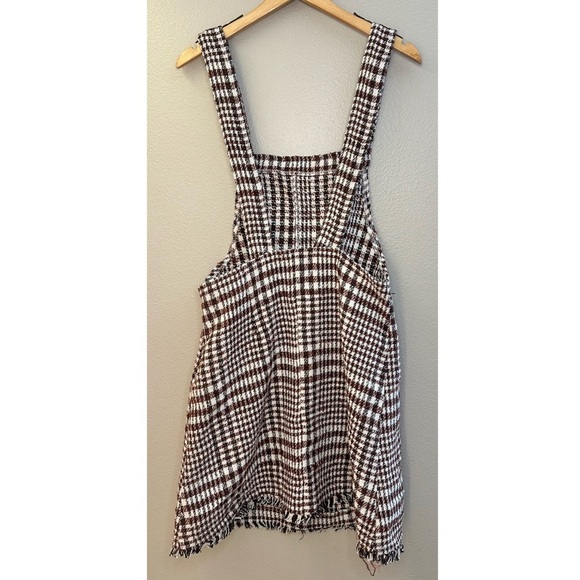 NWT Tea N Rose Brown and White Overall Houndstooth Pinafore Dress Raw Hem - Picture 9 of 12